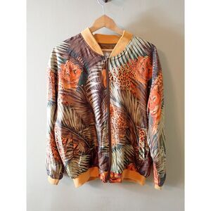 Crown Pretty Bomber Jacket 100% Silk Jungle Safari Big Cat Statement Large
